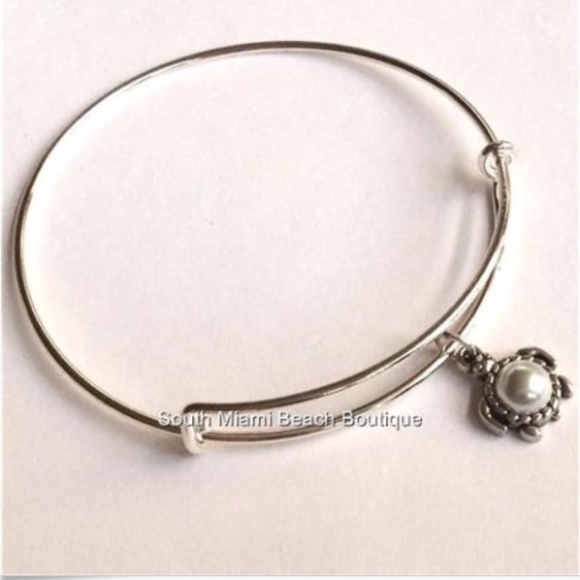 Sea Turtle Charm Bracelet Silver Plated White Pearl Nautical Beach Island - Picture 5 of 8